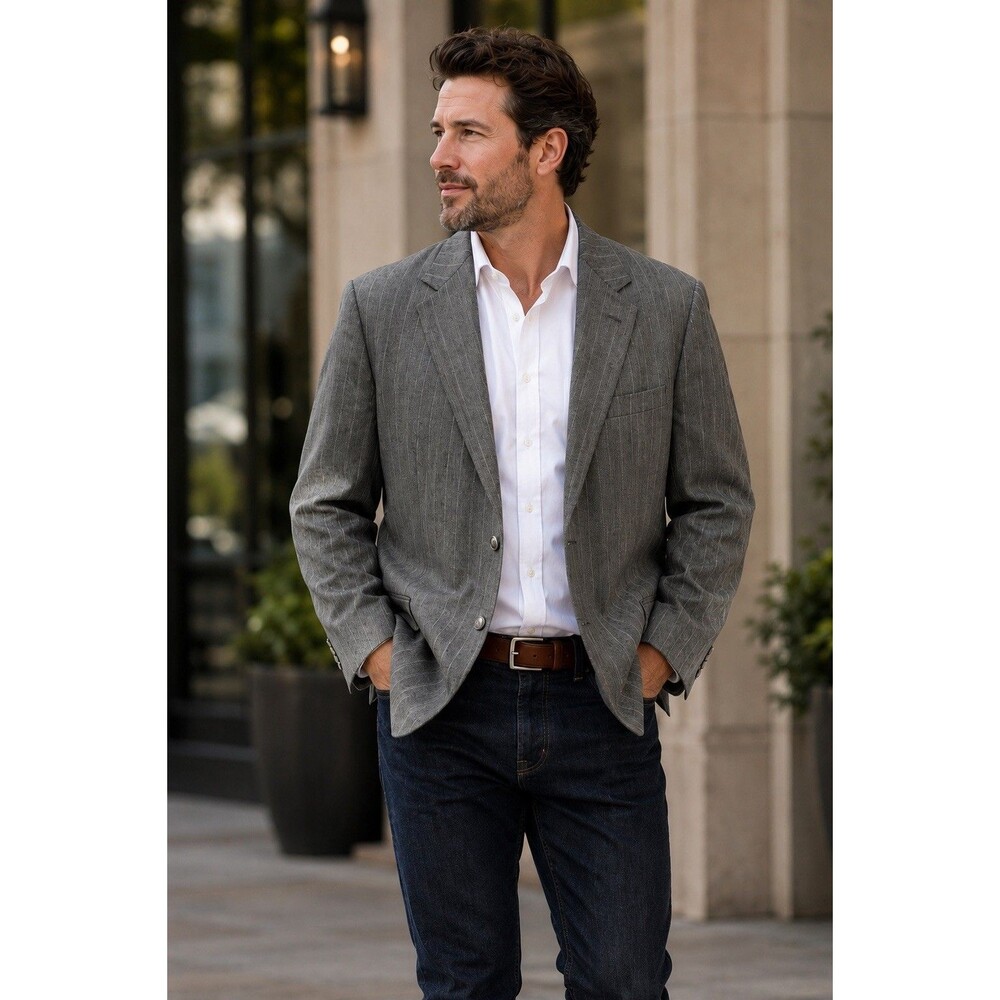 Austin Manor Gray Pinstripe Wool Blend Blazer Sport Coat Men’s 44R Classic